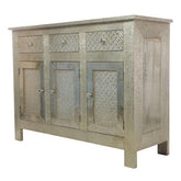 Indian Antique Embossed Brass Work Solid Wood Sideboard C22